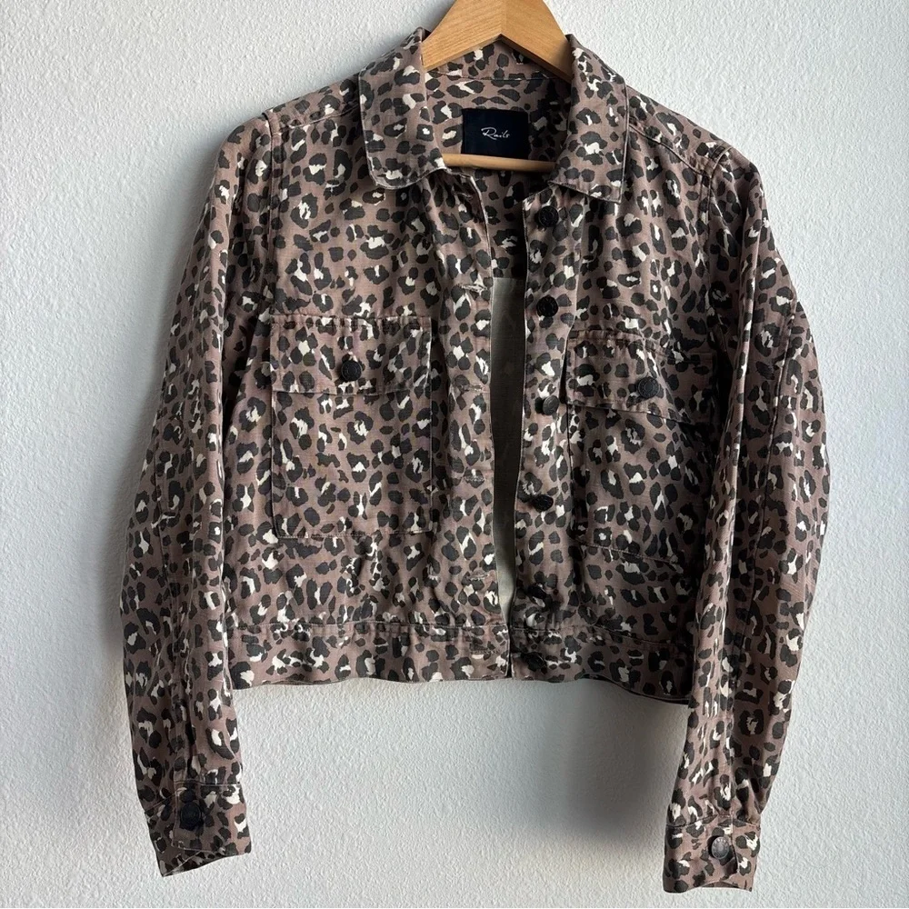 Rails Steffi Mountain Leopard-Print Cropped Button Up Jacket TencelLyocell Linen